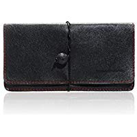 Schwarzer lederner Tabakbeutel mit roter Nähte, Koffer, Tasche, mit Riemen und Lavastein, italienisches handgemachtes Produkt mit italienischem Echtleder - Geschenkideen - Unisex