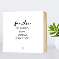 Familie - einzigartiges Holzbild 15x15x2cm zum Hinstellen/Aufhängen, echter Fotodruck mit Spruch auf Holz - schwarz-weißes Wand-Bild Aufsteller zur Dekoration oder Geschenk