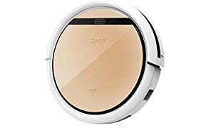 ZACO V5sPro Saugroboter mit Wischfunktion, automatischer Staubsauger Roboter, 2in1 nass Wischen bis zu 180qm oder Staubsaugen, für Hartböden, Fallschutz, beutellos, mit Ladestation, 22W, 300ml, Gold