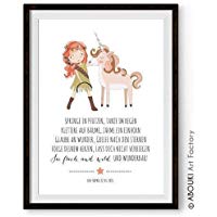 ABOUKI Kunstdruck - ungerahmt - mit Mädchen und Einhorn, personalisierte Geschenk-Idee