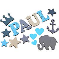 Holzbuchstaben Kinderzimmertür, Dekobuchstaben, in tollen Farbkombinationen I Inkl. 2 Sternen sowie Klebepads I Perfektes Geburtsgeschenk oder Taufgeschenk I Größe 7cm