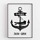 Hochzeitsgeschenk Brautpaar Gastgeschenk Hochzeit Jahrestag Geschenk Anker Kunstdruck personalisiert ungerahmt