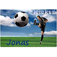 glänzende Unterlage Kunststoff - FUßBALL - personalisiert mit Name - ca. 40 cm x 29 cm - Tischunterlage / Mal & Knet & Ess & Schreibunterlage Platzset u.vm. - abwaschbar, abwischbar
