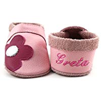 little foot company® Krabbelschuhe mit Namensstickerei, Blume in rosa