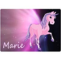 glänzende Unterlage Kunststoff - EINHORN - personalisiert mit Name - ca. 40 cm x 29 cm - Tischunterlage / Mal & Knet & Ess & Schreibunterlage Platzset u.vm. - abwaschbar, abwischbar