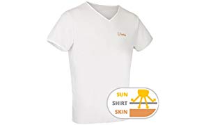 TanMeOn® durchbräunendes V-Ausschnitt Shirt für Herren I Sonnendurchlässiges Funktionsshirt für Männer; Sommer T-Shirt zum -Fast- nahtlos braun Werden, Farben: Weiss und Blau