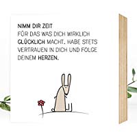 Wunderpixel® Holzbild Zeit-hab-Hase - 15x15x2cm zum Hinstellen/Aufhängen, echter Fotodruck mit Spruch auf Holz - schwarz-weißes Wand-Bild Aufsteller zur Dekoration im Büro/Zuhause/als Geschenk