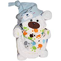 Windelgeschenk / Windeltorte / Windelbär mit Beanie + Dreieckstuch Junge Baby -> Windelgeschenk Junge Niedliche Baby Kleinkind Kinder Hut Kappe Mütze + Schal Warp Set für 0-2 Jahre -> tolles WINDELGESCHENK zur Geburt Junge -> babyshower geschenk (blau Gr. 2)