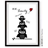 ABOUKI personalisierter Kunstdruck - ungerahmt -"We are Familiy" mit EULE, Geschenkidee für die ganze Familie
