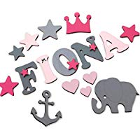 Holzbuchstaben Kinderzimmertür, Dekobuchstaben, in tollen Farbkombinationen I Inkl. 2 Sternen sowie Klebepads I Perfektes Geburtsgeschenk oder Taufgeschenk I Größe 7cm