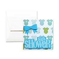 Baby shower - hellblau schleife - kleiner Junge - Grußkarte mit Umschlag (12 x 12 cm) - handgemachte Karte - freier Raum nach innen