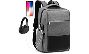 HOMIEE Business Laptop Rucksack Herren, Schulrucksack Notebook Rucksack mit USB Ladeanschlus für 15.6 Zoll Laptop, für Herren, Damen, Arbeit, Schule, Reisen (Grau)