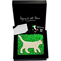 Katze aus Stein - Handgemacht in Italien - Enthält Fossile Fragmente - Geschenk Geschenkidee Geburtstag Jahrestag Hochzeitstag Hochzeit Männer, Frauen & Freundin