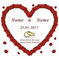 Personalisiertes Hochzeitsherz zum Ausschneiden für das Brautpaar mit Namen und Datum für das Hochzeitsspiel und zur Hochzeitsdekoration, Sprache Ihrer Wahl.