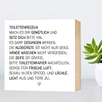 Toiletten-Regeln - einzigartiges Holzbild 15x15x2cm zum Hinstellen/Aufhängen, echter Fotodruck mit Spruch auf Holz - schwarz-weißes Wand-Bild Aufsteller Zuhause Büro zur Dekoration oder als Geschenk