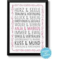 DU & ICH LIEBE Bild personalisiert Valentinstag Geschenk Geschenkidee Geburtstagsgeschenk für Ihn Sie Freund Freundin Paare Frau Mann zum Geburtstag Jahrestag Hochzeitstag Hochzeit Rahmen optional