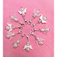 10 weiß irisierende, gemischte Perlenengel mit Karabinerhaken, handmade, Schutzengel, Anhänger