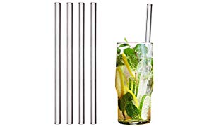 HALM Glas Strohhalme Wiederverwendbar Trinkhalm - 4 Stück gerade 20 cm + plastikfreie Reinigungsbürste - Spülmaschinenfest - Nachhaltig - Glastrinkhalme Glasstrohhalme für Long-Drinks, Smoothies, Saft