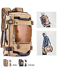 Overmont Vintage Herren Rucksack Multifunktionale Tasche für Reise Camping Wandern Ausflug Outdoor Khaki/Schwarz