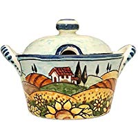 CERAMICHE D'ARTE PARRINI- künstlerische italienische Keramik,Zuckerhalter, Käseträger oder Landschaft Dekoration sonnemblumen, handgemalt, hergestellt in Italien Toscana