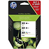 HP 301 Multipack Original Druckerpatronen (2x Schwarz, 1x Farbe) für HP Deskjet, HP ENVY, HP Photosmart