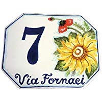 CERAMICHE D'ARTE PARRINI- künstlerische Italienisch Keramik personalisierte 15x12 Keramik Hausnummer Dekoration Sonnenblumen und Mohn Hand gemacht in Italien Toskana