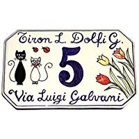 CERAMICHE D'ARTE PARRINI- Künstlerische italienische Keramik, Hausnummer 20x13 individuelle Dekoration Katzen, Fliesen handgemacht in Italien Toscana