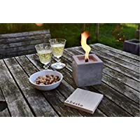 Beske-Betonfeuer mit 'Dauerdocht' | Größe 10x10x10 cm | Wiederbefüllbare Gartenfackel | 'Unendliche' Brenndauer durch umweltfreundliches Recycling von Kerzenwachs