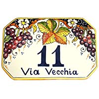 CERAMICHE D'ARTE PARRINI- künstlerische italienische Keramik , bürgerliche Sitte 23x15 Zahl , dekorative Trauben , von Hand bemalt , made in Italy Toscana