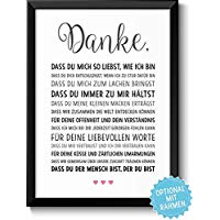 DANKE Liebe - schöne Liebeserklärung – Rahmen optional – Geschenk Geschenkidee Valentinstag Geburtstag Jahrestag Hochzeitstag Hochzeit Männer & Frauen