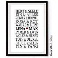 ABOUKI Traumpaar LIEBE - Berühmte Paare, personalisierter Kunstdruck mit Wunschnamen - ungerahmt - Fine-Art-Print Poster, Hochzeitsgeschenk, Geschenkidee
