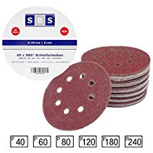 SBS Schleifscheiben Klett-Schleifpapier Ø 125 mm 60 Stück Körnung je 10 x 40/60/80/120/180/240 Exzenter-Schleifer 8 Loch