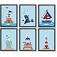Bilder maritim Kinderzimmer | 6 Kunstdrucke | A4 Kinderbilder | Poster Set | ohne Bilderrahmen