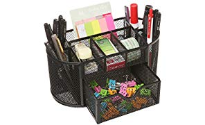 MOCREO® Tisch Organizer Schreibtisch Aufbewahrung Stiftehalter Stiftköcher Stiftablage Schreibtischorganizer Schreibtischbox Metall Mesh 9 Fächer Schwarz NEU
