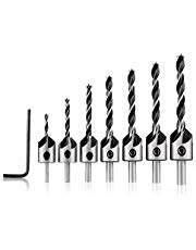 Senker Bohrer DRILLPRO 7pcs Stahlbohrer 3,4,5mm Bohrer vom Kugellagstahl 6,7,8mm Bohrer vom Karbonstahl mit 1 Stück Schraubenschlüssel für Holzverarbeitung Fase