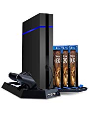 Samoleus PS4 / PS4 Slim / PS4 Pro Standfuß Vertikalständer, PS4 / PS4 Slim / PS4 Pro Kühler mit Ladestation and 3 USB Hubs für PS4 DualShock 4 Controller (PS4 / PS4 Slim / PS4 Pro-Kühler)