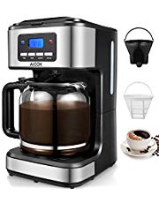 Aicok Kaffeemaschine mit Timerfunktion, Programmierbarer Filterkaffeemaschine mit Glaskann und Dauerfilter, Automatische Warmhaltefunktion, Anti-Drip-Funktion, 12 tassen, LED-Anzeige, Schwarz