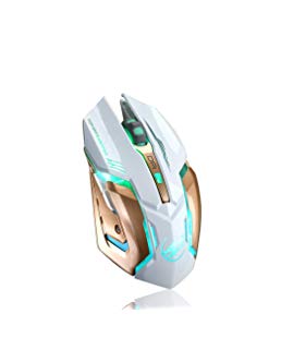 Bescita Wiederaufladbare Wireless Silent LED Hintergrundbeleuchtung USB Optisch Ergonomisch Gaming Maus mit USB Nano Empfänger für PC Laptop iMac MacBook Microsoft Pro, Office Home (Weiß2)