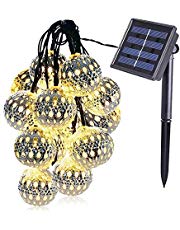 KINGCOO Geometrische Schnur Lichter Außen,15.7FT 20LEDWarmweiß Beleuchtung Metall Ambiente Ornament Solar Dekorative Lichterketten für Schlafzimmer Garten Hochzeit(Marokkanischer Ball)