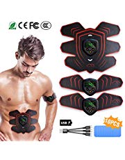 HONITURE Muskelstimulator Bauchtrainer, USB Wiederaufladbar & LCD Bildschirm EMS Trainingsgerät für Herren Damen zur Muskelaufbau und Fettverbrennung, 10PCS Ersatz-Gel-Pads, Schwarz rot