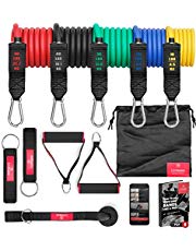 Resistance Bands Widerstandsband Set mit Trainingsguide - Expander Tubes Bänder Band Fitnessbänder - Widerstandsbandset: 5 Widerstandsbänder, Griffe, Türanker, Fußschlaufen | Fitnessband Fitness