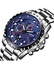 LIGE Herren Uhren Schwarz Sport Wasserdicht Analog Quarzuhr Fashion Militär Chronograph Gold Großes Zifferblatt Leder Armbanduhr