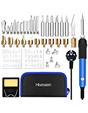 Hiveseen 37PCs Brandmalerei Lötkolben Set, 60W Einstellbare Temperatur, 140cm Stromkabel, Brandmalkolben mit 33 Tipps und Schablonen Buchstaben, Brennstift Werkzeug für Holz Leder Gravieren Einbrennen