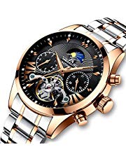 Herren Automatikuhr Männer Mechanische Automatik Wasserdicht Gold Edelstahl Skelett Designer Armbanduhr Mann Klassisch Schwarz Datum Kalender Leuchtende Mond Phase Analog Uhren