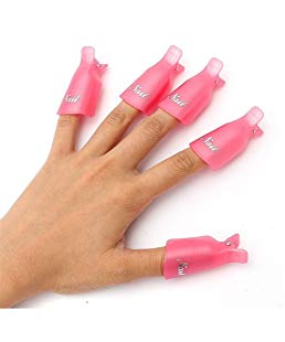 10 Stück Kunststoff-Nagel-Kunst tränken weg Cap Clip UV Gel Polish Remover Wrap-Werkzeug (Rosa)