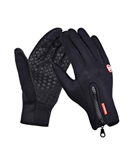 Herren Reißverschluss Handschuhe Outdoor Wasserdichte Handschuhe Touchscreen Handschuhe Männer und Winddicht Reiten Reißverschluss Sport Winter Wärme Fleece Bergsteigen Ski-Handschuhe (L, Schwarz)
