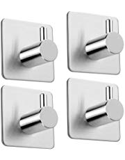 Aikzik 4 Stk. Selbstklebend Handtuchhaken, Max 8kg Bademantelhaken Haken Wandhaken Edelstahl rostfrei Bad und Küche Handtuchhalter Kleiderhaken Ohne Bohren