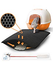 Focuspet Katzenklo Matte, Katzenstreu Matte 60 x 45cm Katzenklo Unterleger Waben Design Katzenklo Vorleger wasserdichte Doppelte Schichte Entwurf Bienenwabe Katzenstreu Matte mit Federn Spielzeug