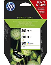 HP 301 Multipack Original Druckerpatronen (2x Schwarz, 1x Farbe) für HP Deskjet, HP ENVY, HP Photosmart