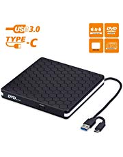 Externes CD DVD Laufwerk, Amicool USB 3.0 mit Type-C Portable DVD/CD Brenner und -Lesegerät/Plug&Play/niedriger Lärm/Slim Superdrive für Laptop, Desktop, Mac, Macbook, Ios, Windows 10/8/7/XP and Linux